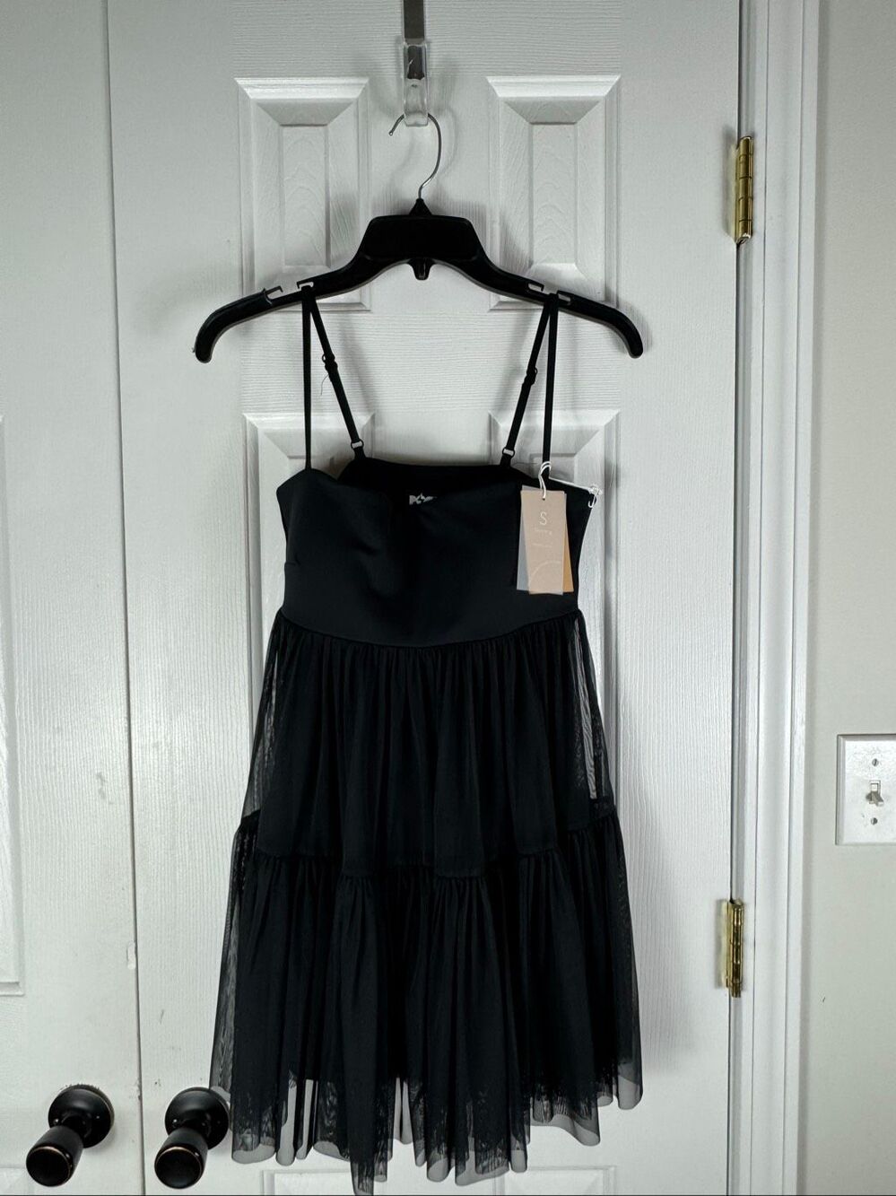 NWT Pop Flex Stunning Dress Black Tulle Tiered Spaghetti Strap Womens Black Dres